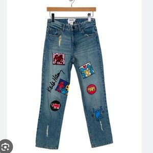 Keith Haring x Alice + Olivia Mid-Rise Jeans with Patches